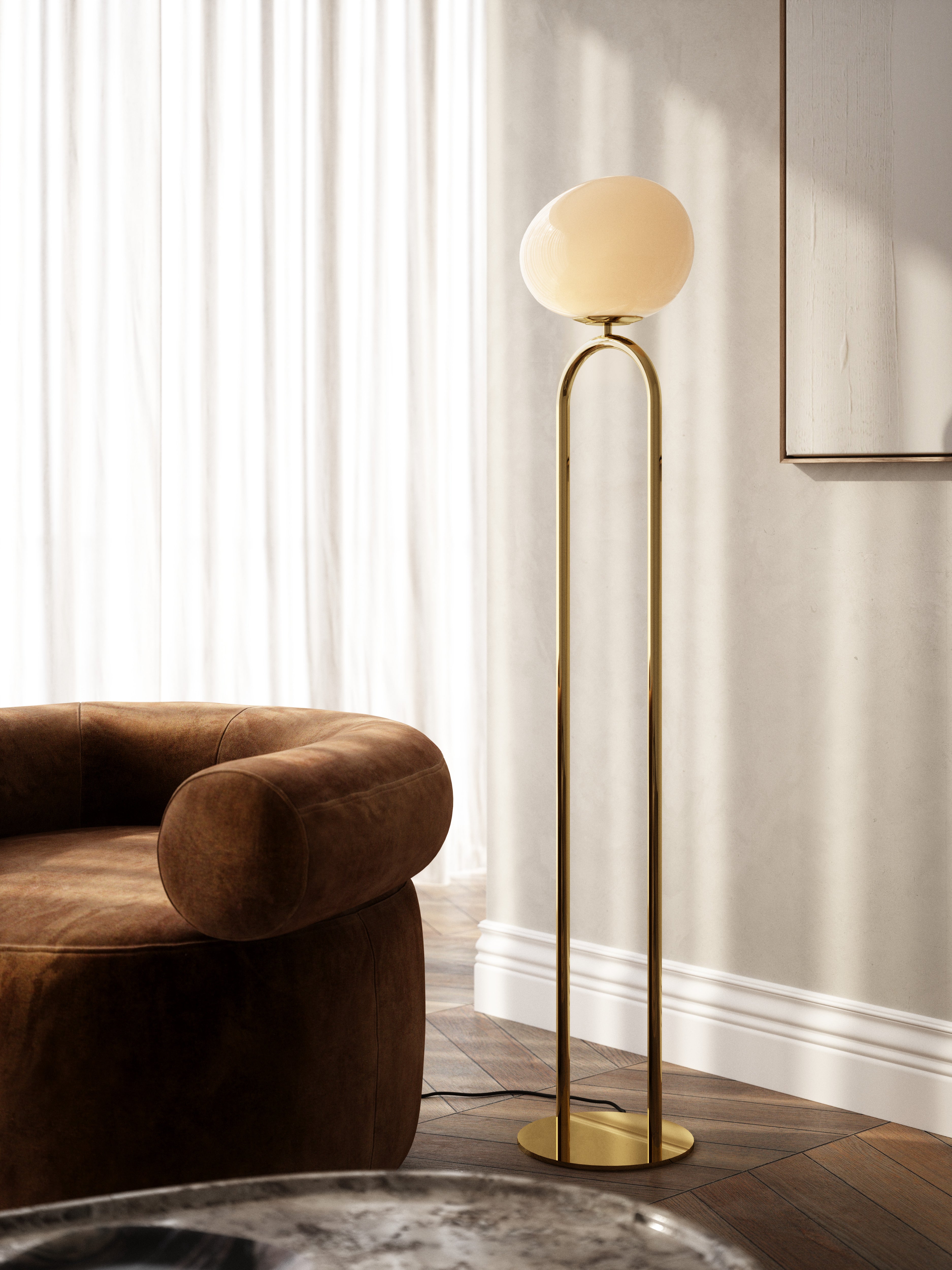 Elegant Brass Floor Lamp with Asymmetrical Opal Glass Shade for Soft Lighting – Modern Standing Lamp for Living Room 1
