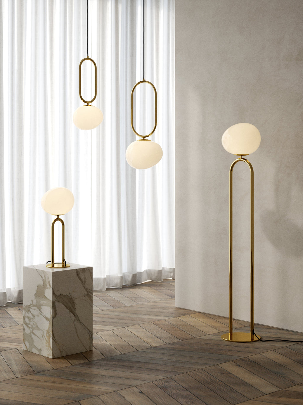 Elegant Brass Floor Lamp with Asymmetrical Opal Glass Shade for Soft Lighting – Modern Standing Lamp for Living Room 2