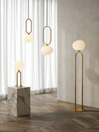 Elegant Brass Floor Lamp with Asymmetrical Opal Glass Shade for Soft Lighting – Modern Standing Lamp for Living Room 2