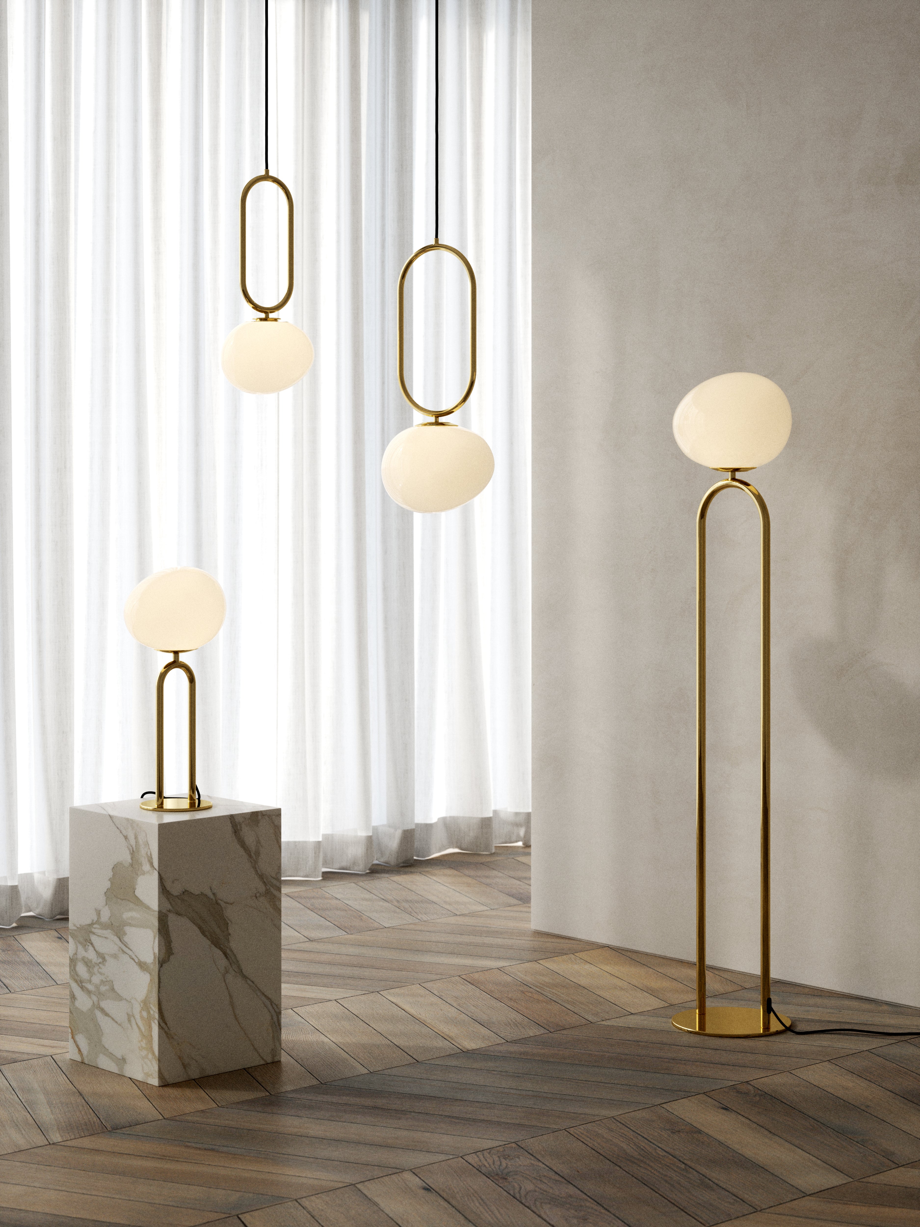 Elegant Brass Floor Lamp with Asymmetrical Opal Glass Shade for Soft Lighting – Modern Standing Lamp for Living Room 2