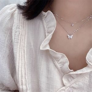 Liora Sterling Silver Butterfly Necklace Set With Polished Butterfly Pendant And Adjustable Chains