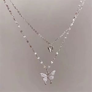 Liora Sterling Silver Butterfly Necklace Set With Polished Butterfly Pendant And Adjustable Chains