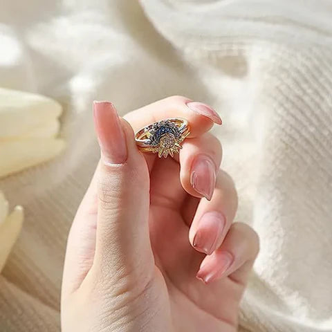 Lunara Sparkling Moon And Sun Silver Crystal Ring For Elegant Statement And Confident Style