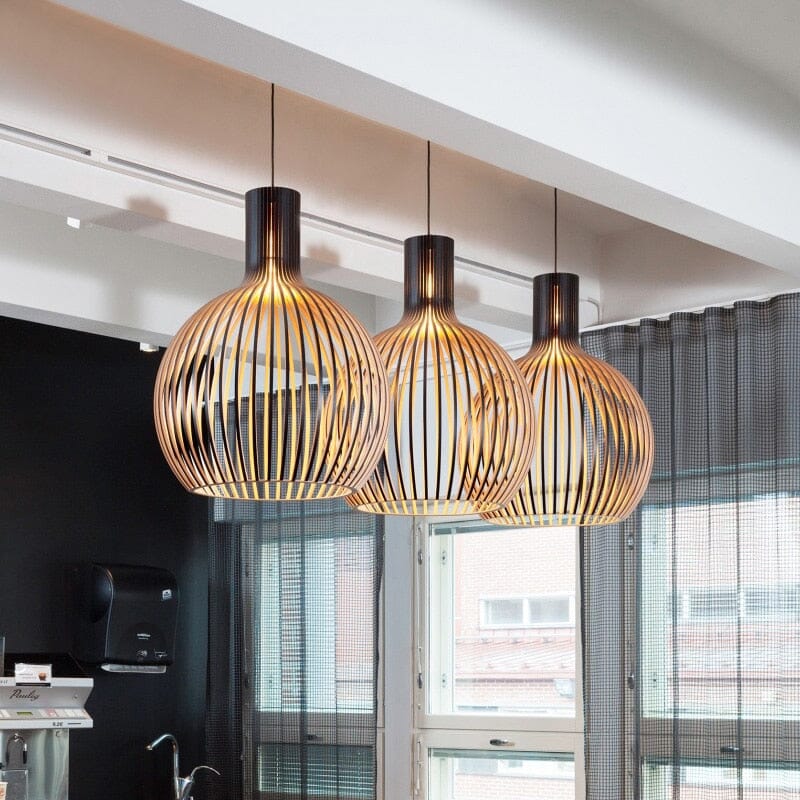 Nordic Wood Cage Pendant Light with Adjustable Cord