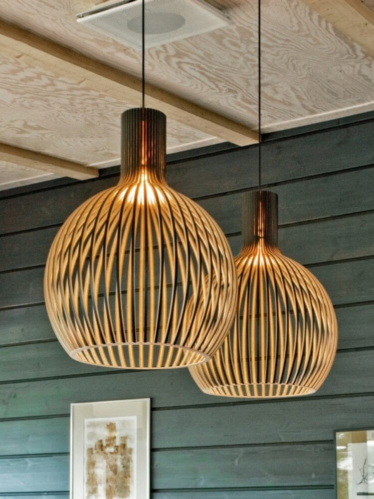 Nordic Wood Cage Pendant Light with Adjustable Cord