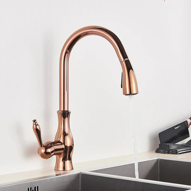 AuroraGleam Gold Kitchen Faucet With Pull-Out Spray