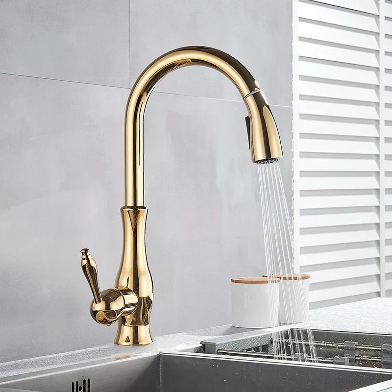 AuroraGleam Gold Kitchen Faucet With Pull-Out Spray