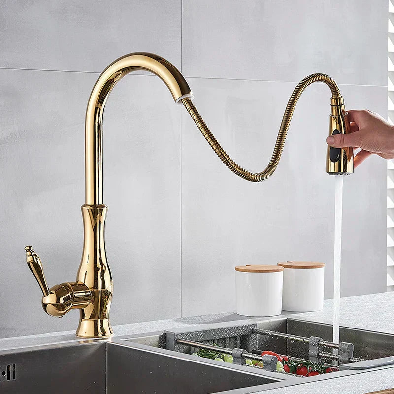 AuroraGleam Gold Kitchen Faucet With Pull-Out Spray