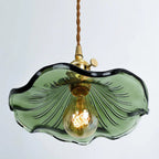 Hibiscus Flower Scalloped Glass Pendant Light – Vintage Kitchen Pendant Lighting with Adjustable Suspension, Warm Light 3