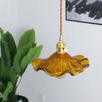 Hibiscus Flower Scalloped Glass Pendant Light – Vintage Kitchen Pendant Lighting with Adjustable Suspension, Warm Light 4