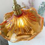 Hibiscus Flower Scalloped Glass Pendant Light – Vintage Kitchen Pendant Lighting with Adjustable Suspension, Warm Light 5