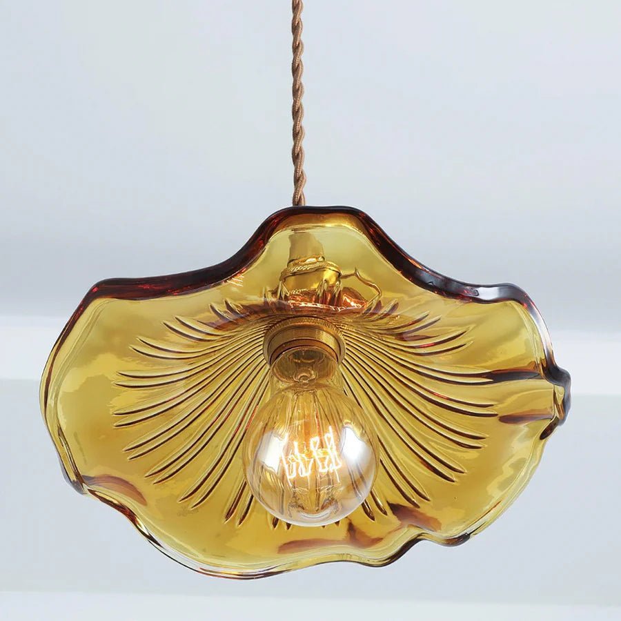 Hibiscus Flower Scalloped Glass Pendant Light – Vintage Kitchen Pendant Lighting with Adjustable Suspension, Warm Light 6