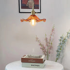 Hibiscus Flower Scalloped Glass Pendant Light – Vintage Kitchen Pendant Lighting with Adjustable Suspension, Warm Light 9