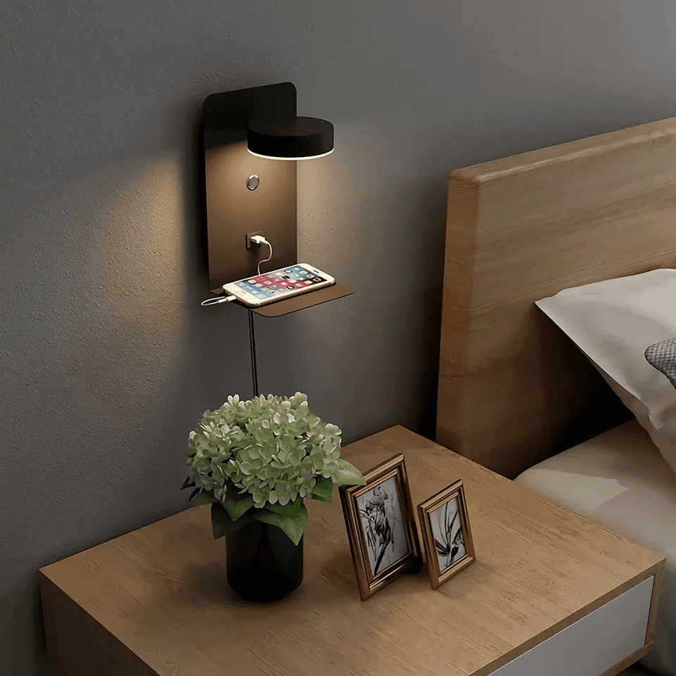 GlowNest LED Wall Light With Shelf Soft Bedroom Glow