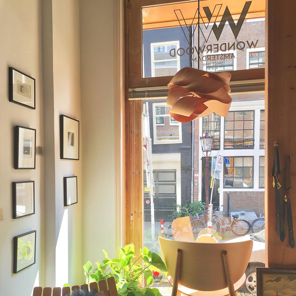 AuroraOak Handcrafted Wood Grain Pendant Lamp for Living