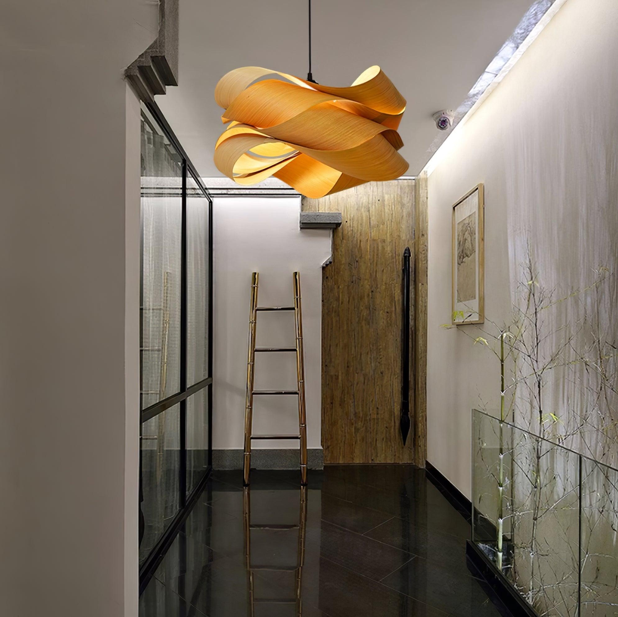 AuroraOak Handcrafted Wood Grain Pendant Lamp for Living