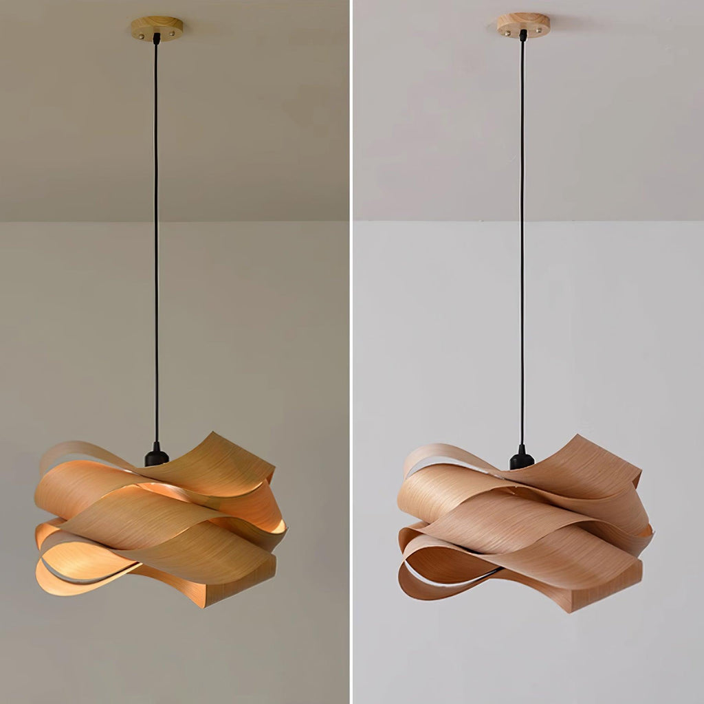 AuroraOak Handcrafted Wood Grain Pendant Lamp for Living