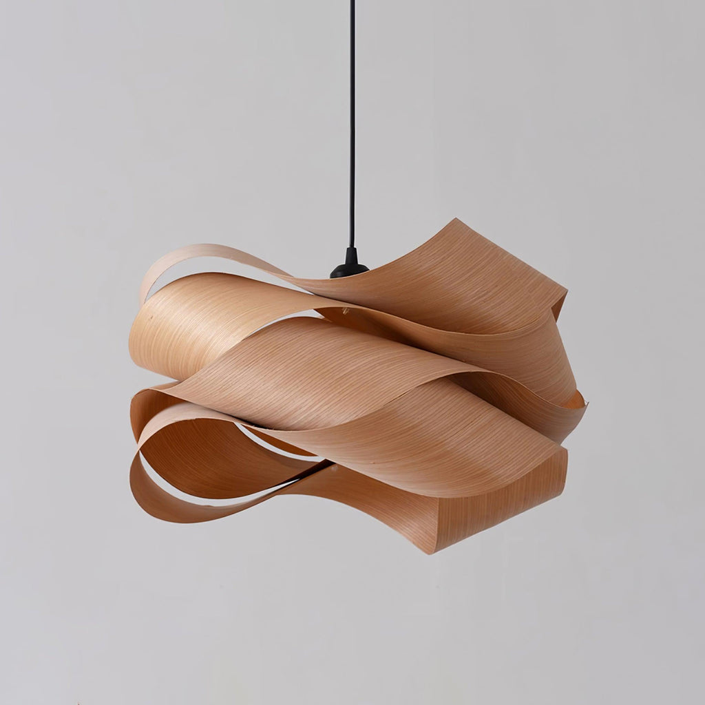 AuroraOak Handcrafted Wood Grain Pendant Lamp for Living