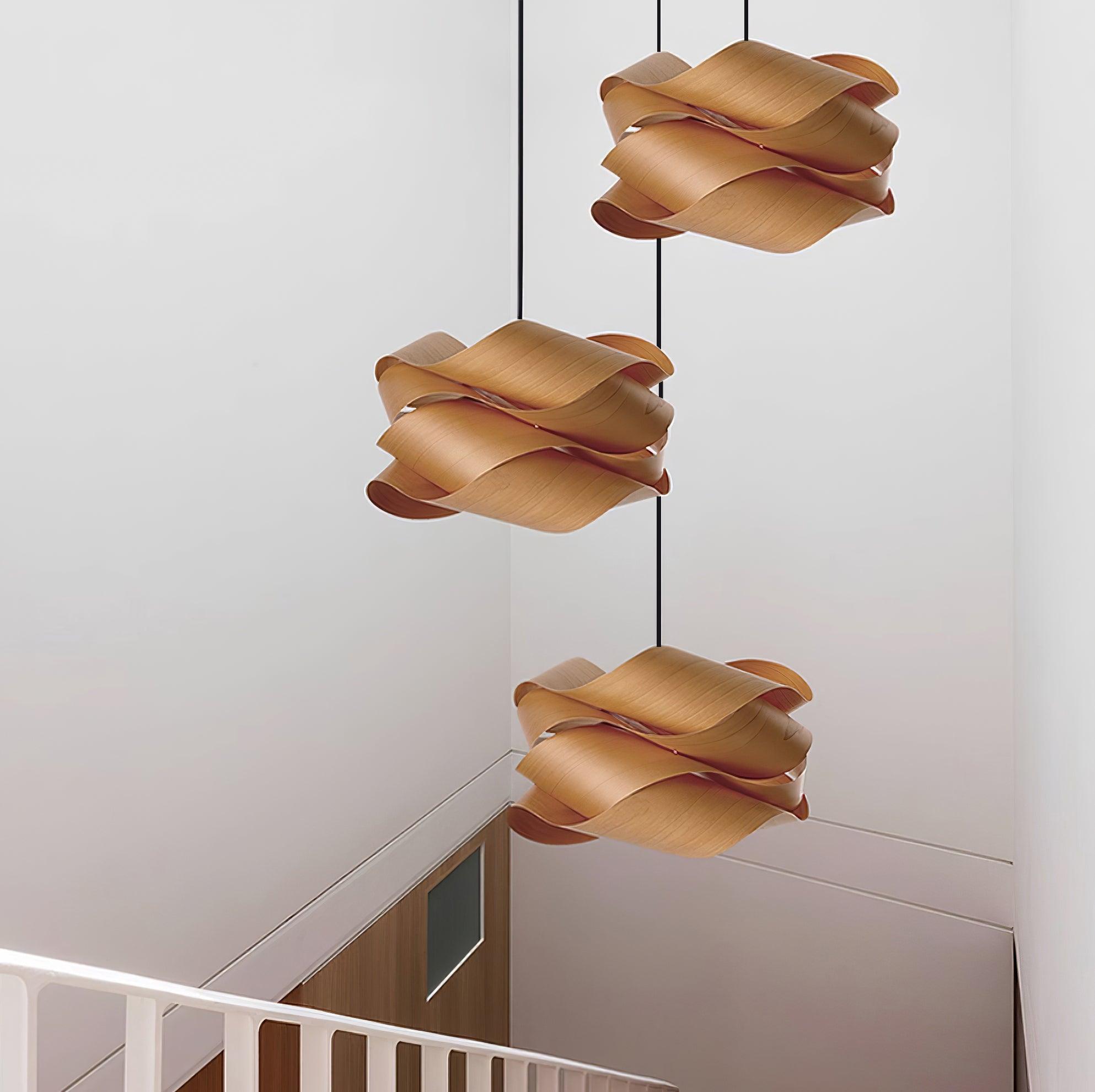 AuroraOak Handcrafted Wood Grain Pendant Lamp for Living