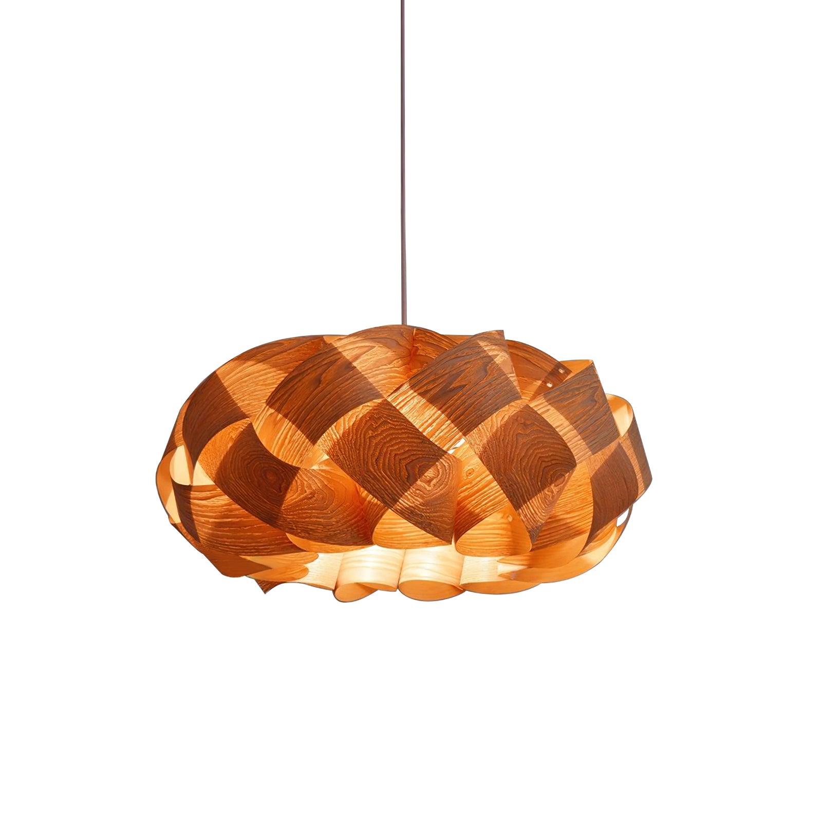 AuroraOak Handcrafted Wood Grain Pendant Lamp for Living