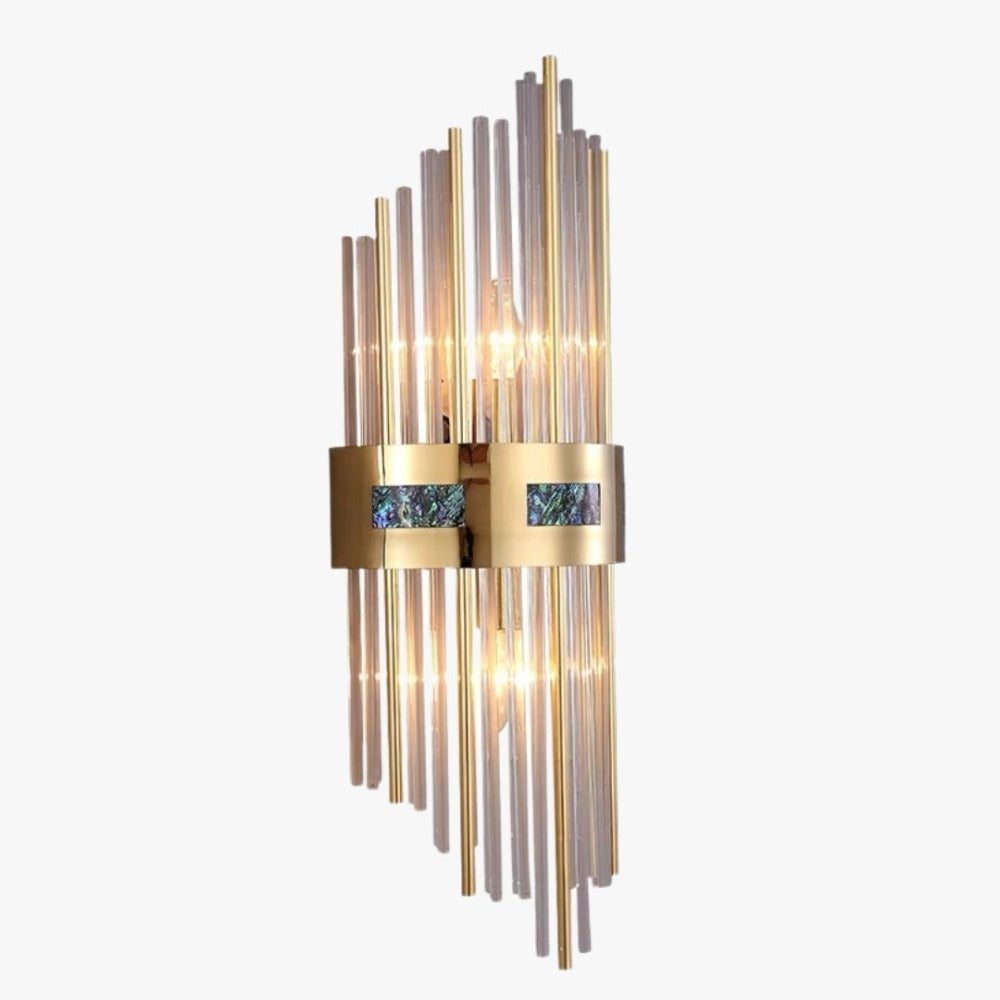 Brushed Gold Vertical Wall Light with Crystal Rods