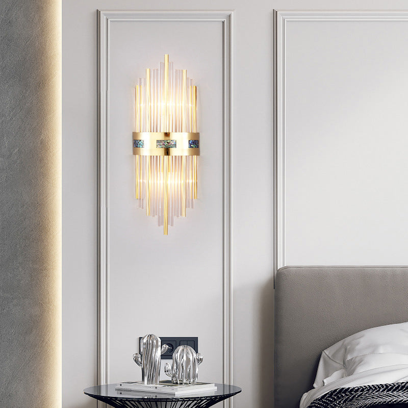 Brushed Gold Vertical Wall Light with Crystal Rods