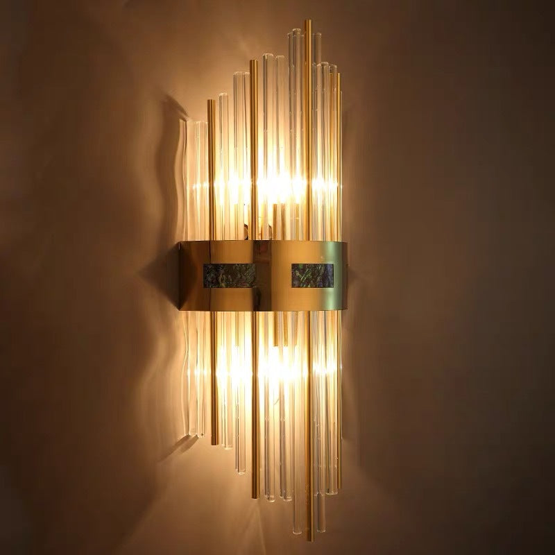 Brushed Gold Vertical Wall Light with Crystal Rods