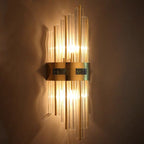 Brushed Gold Vertical Wall Light with Crystal Rods