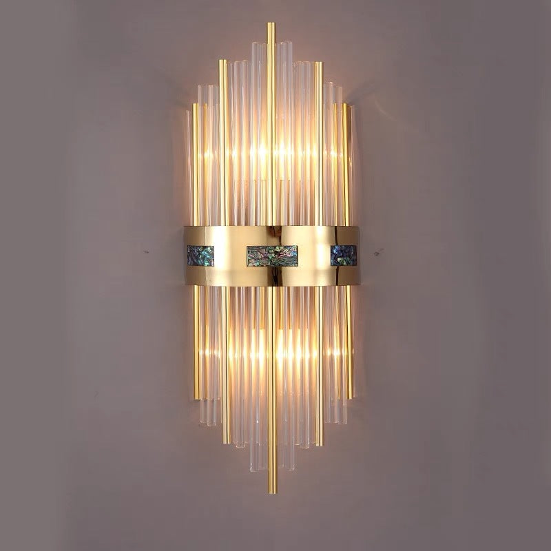 Brushed Gold Vertical Wall Light with Crystal Rods