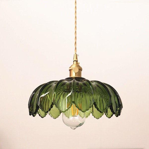 Lotus Glass Pendant Light - Vintage Style, Bulb Included
