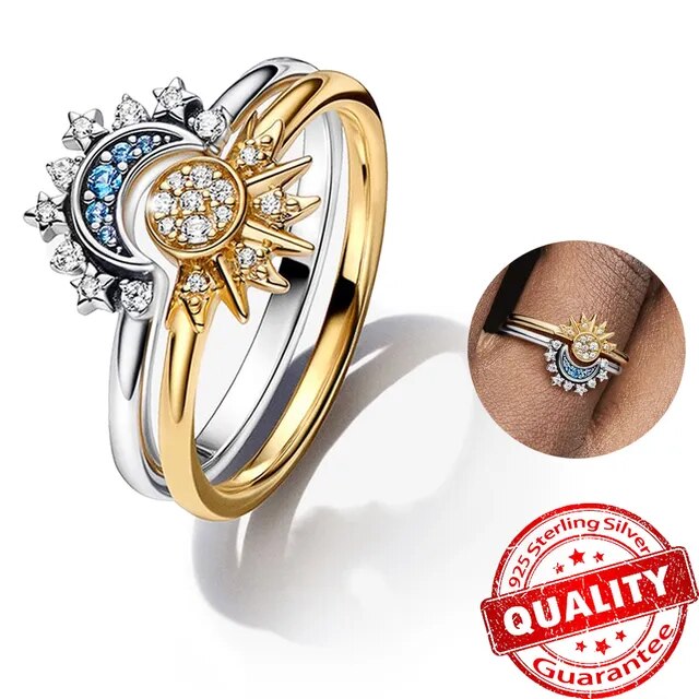 Lunara Sparkling Moon And Sun Silver Crystal Ring For Elegant Statement And Confident Style