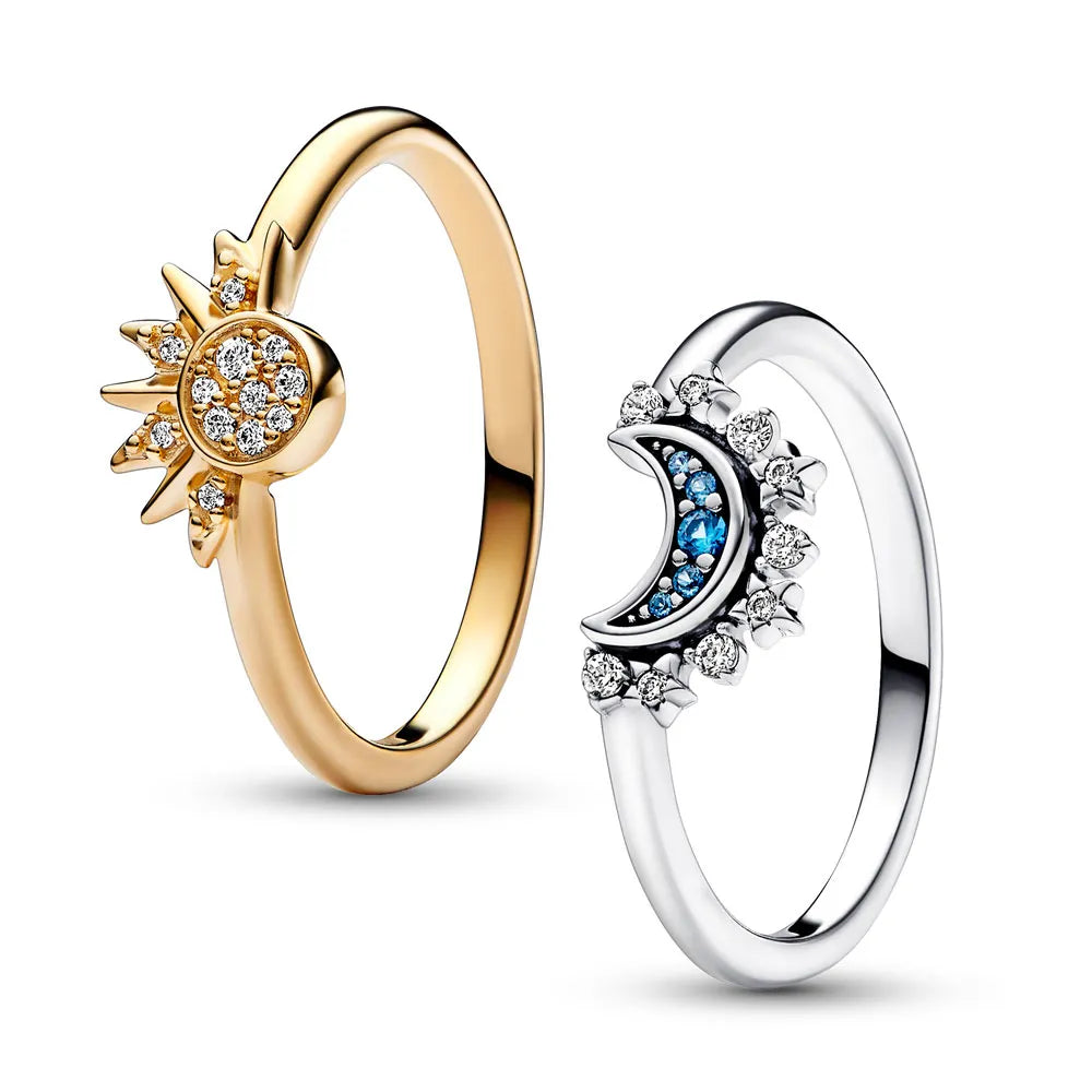 Lunara Sparkling Moon And Sun Silver Crystal Ring For Elegant Statement And Confident Style