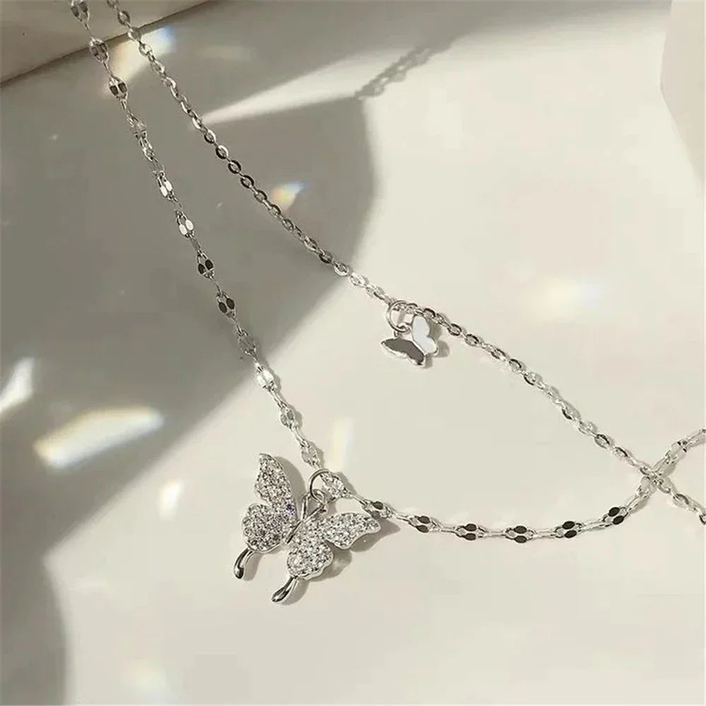 Liora Sterling Silver Butterfly Necklace Set With Polished Butterfly Pendant And Adjustable Chains