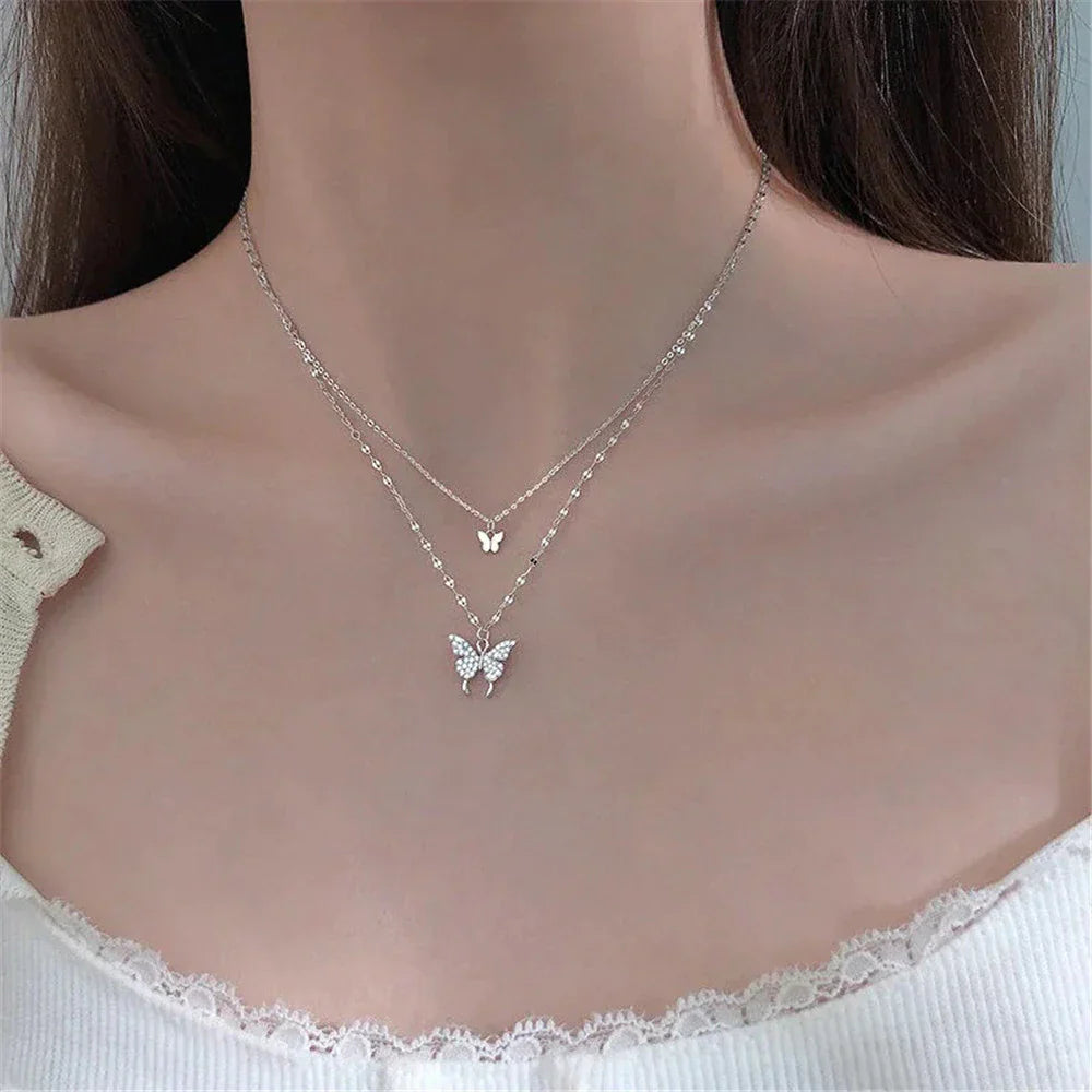 Liora Sterling Silver Butterfly Necklace Set With Polished Butterfly Pendant And Adjustable Chains