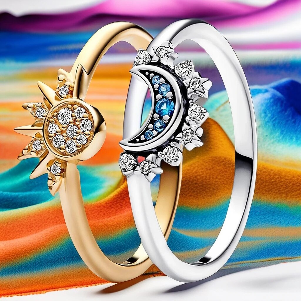 Lunara Sparkling Moon And Sun Silver Crystal Ring For Elegant Statement And Confident Style