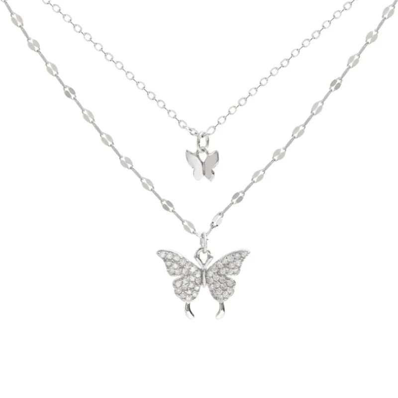 Liora Sterling Silver Butterfly Necklace Set With Polished Butterfly Pendant And Adjustable Chains