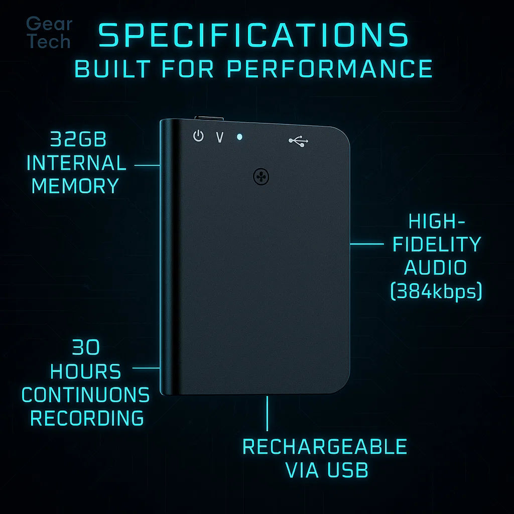 Compact Voice Recorder for Stealth Recording and Activation