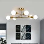 Lorien Brass Ceiling Light Six Bulb Industrial Style Fixture