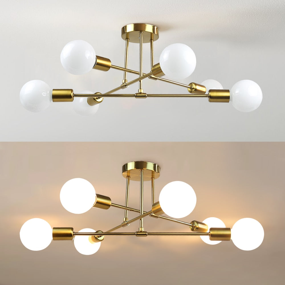 Lorien Brass Ceiling Light Six Bulb Industrial Style Fixture