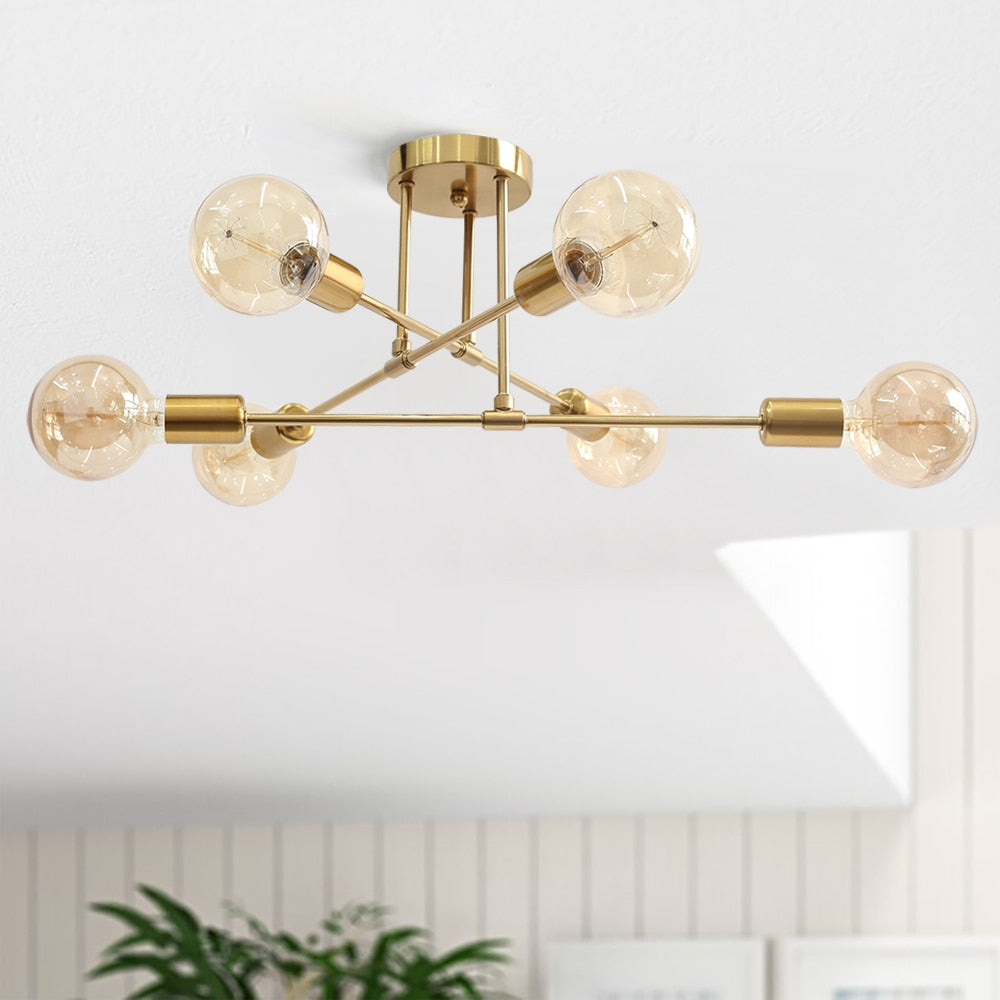 Lorien Brass Ceiling Light Six Bulb Industrial Style Fixture