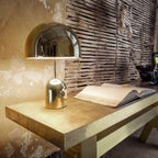 Modern Gold Metal Dome Table Lamp with Warm LED Light - Elegant Bedside or Desk Lamp for Living Room Decor 1