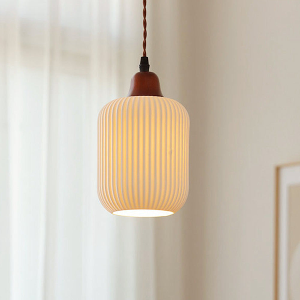 Norelle Japandi Ribbed Ceramic Pendant Light Soft Warm Glow