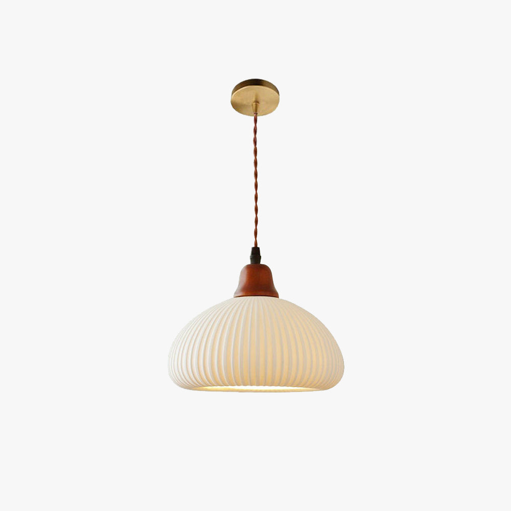 Norelle Japandi Ribbed Ceramic Pendant Light Soft Warm Glow