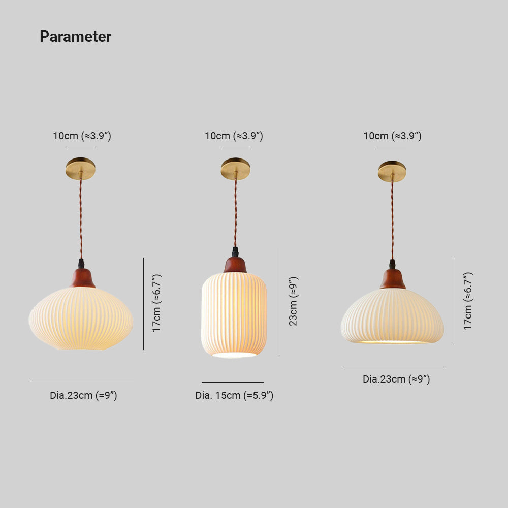 Norelle Japandi Ribbed Ceramic Pendant Light Soft Warm Glow