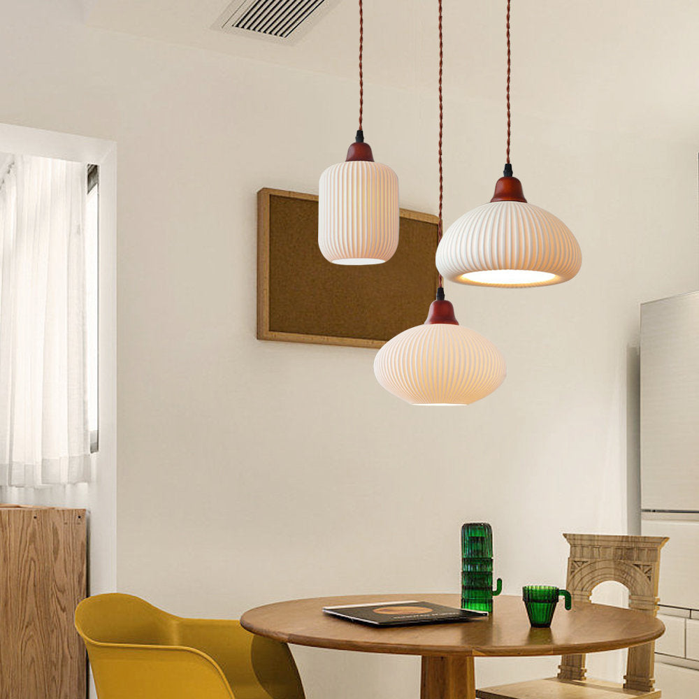 Norelle Japandi Ribbed Ceramic Pendant Light Soft Warm Glow