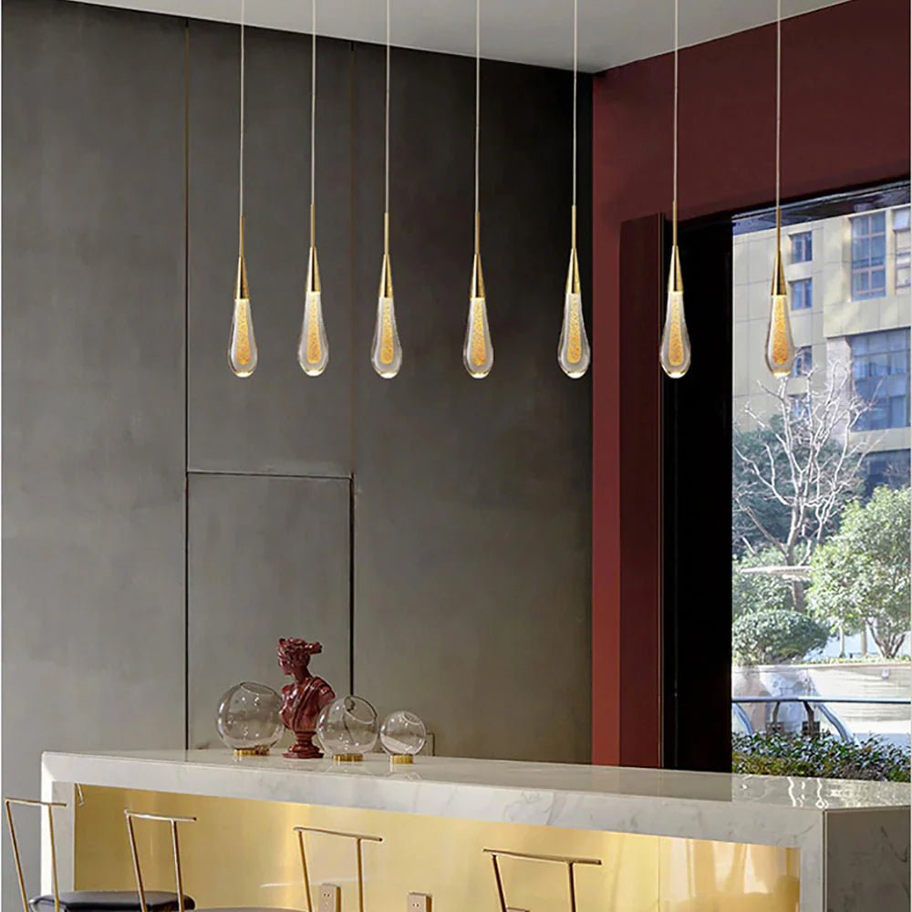 Modern LED Droplet Pendant Light – Elegant Glass and Iron Design for Kitchen and Dining Spaces 4