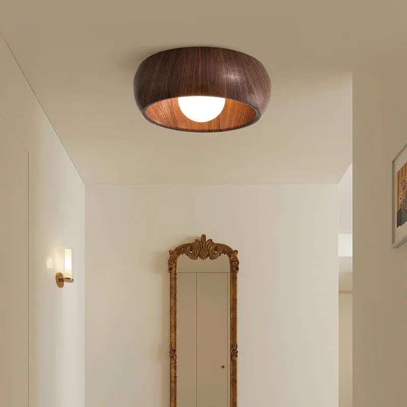Nordic Wooden Flush Mount Ceiling Light Minimalist Dome