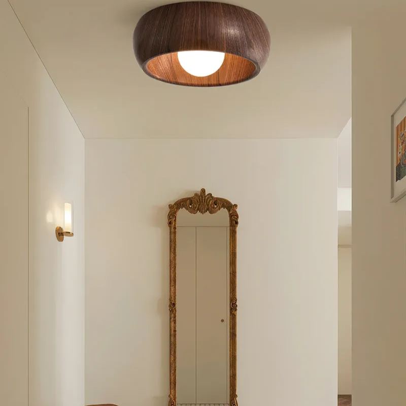 Nordic Wooden Flush Mount Ceiling Light Minimalist Dome