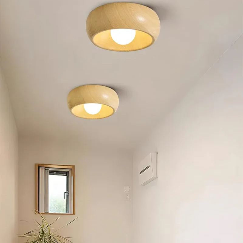Nordic Wooden Flush Mount Ceiling Light Minimalist Dome