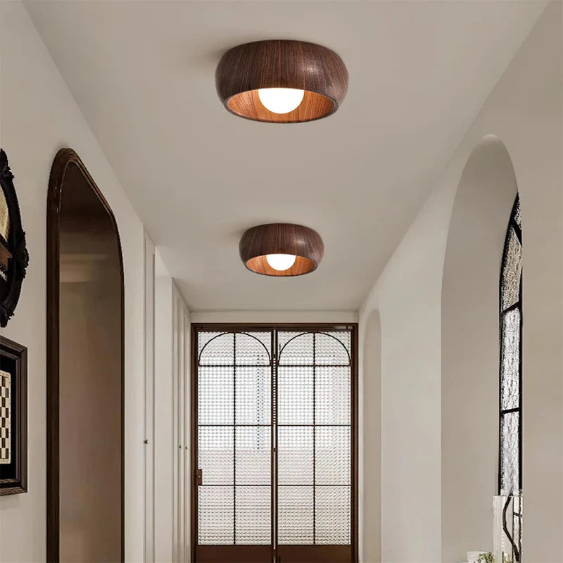 Nordic Wooden Flush Mount Ceiling Light Minimalist Dome